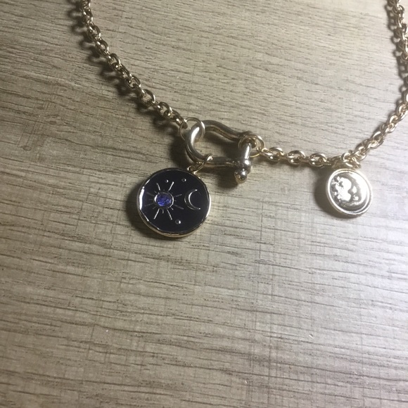 Gold and Blue Rhinestone Star Crescent Toggle Moon Pendant Necklace Bracelet Set - Picture 8 of 10